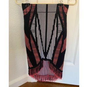 NWOT Vici bodycon geometric shaped pattern midi skirt with tassels size small
